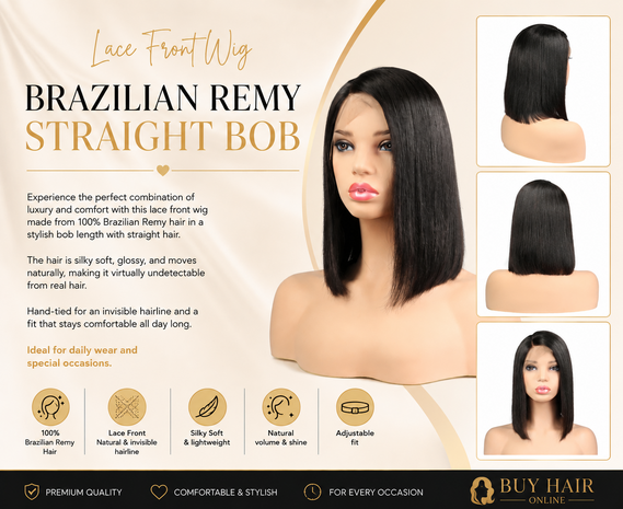 Brazilian Remy Straight Bob Lace Front Wig