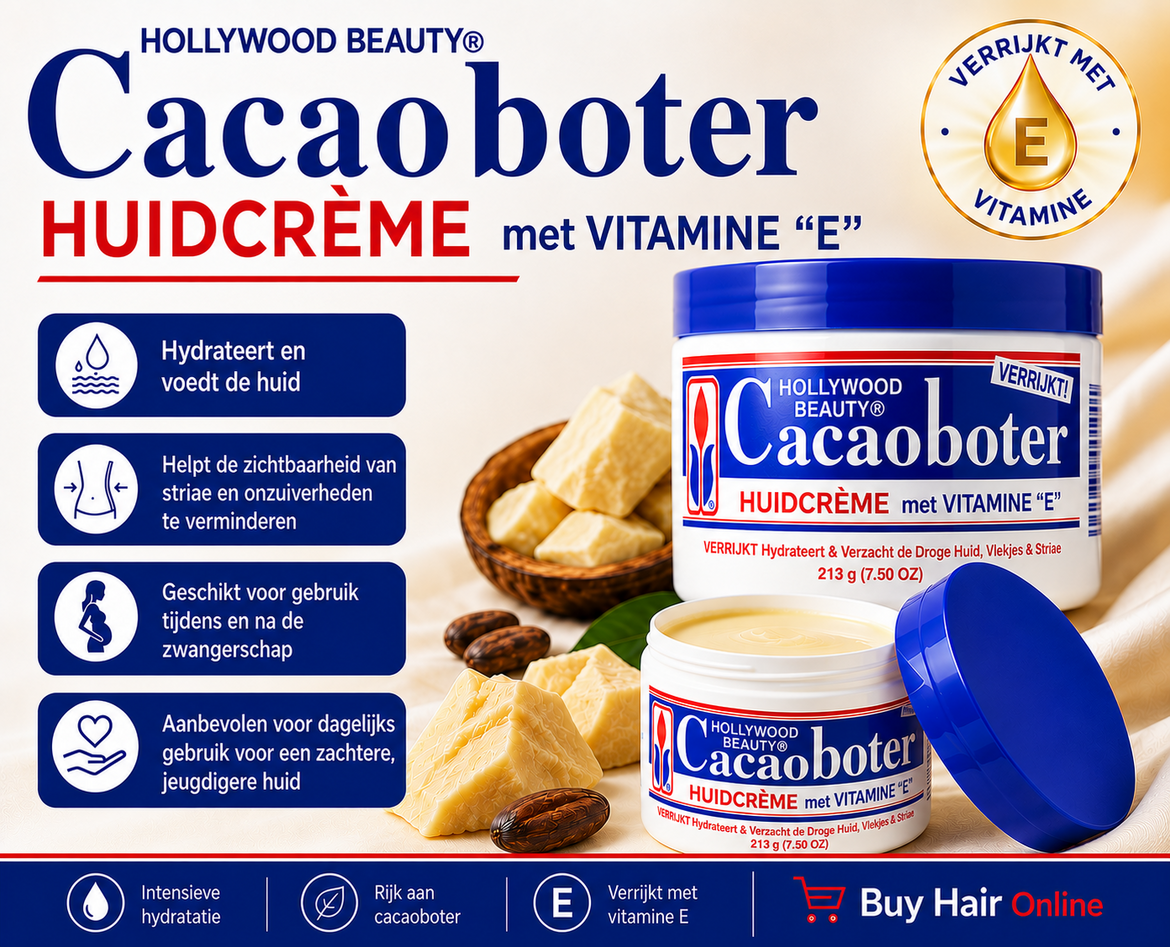 Geef je huid de verzorging die ze verdient! Ontdek Hollywood Beauty Cocoa Butter Skin Creme met Vitamine E voor een zachte, i