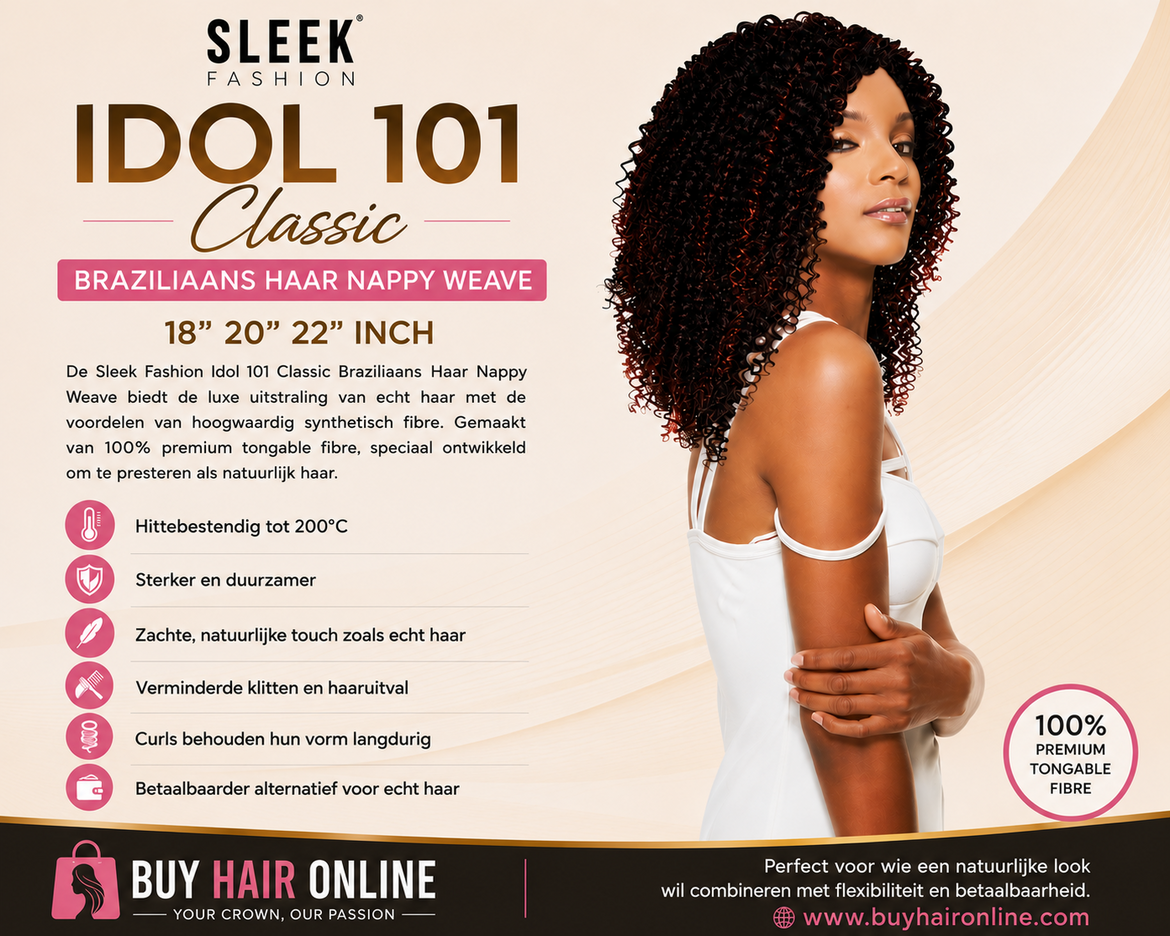 Geef je look een natuurlijke upgrade met de Sleek Fashion Idol 101 Classic Brazilian Hair Nappy Weave.