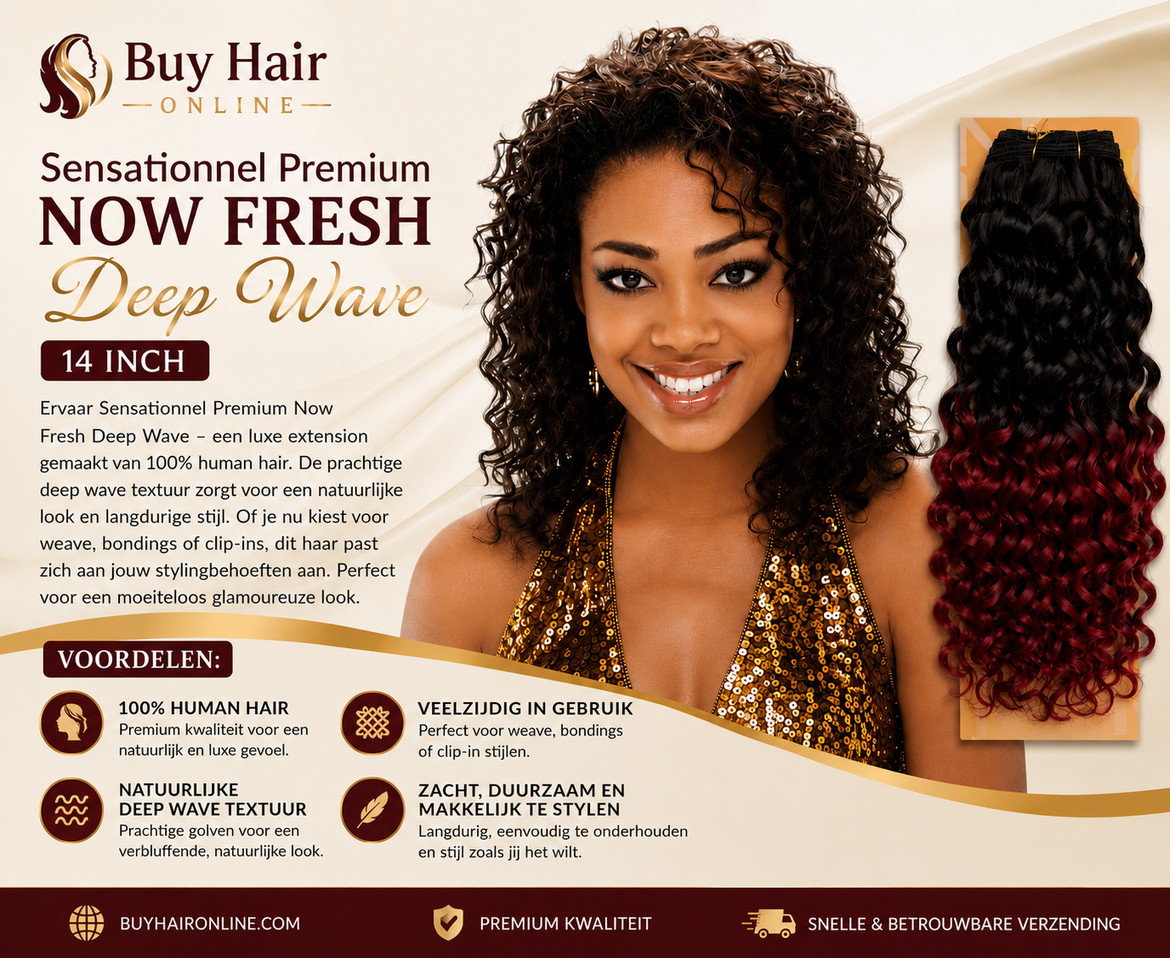 100% human hair met zachte deep waves voor een natuurlijke, luxe look.
