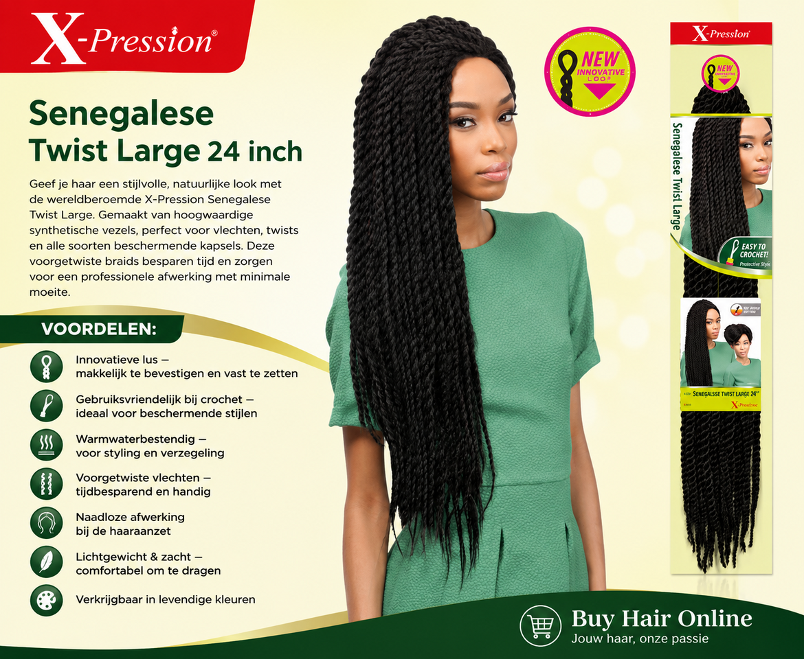 Creëer moeiteloos een stijlvolle look met de X-Pression Senegalese Twist Large