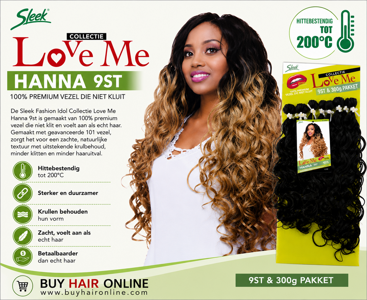 Creëer moeiteloos een volle, natuurlijke look met de Sleek Love Me Hanna – zacht, stijlvol en hittebestendig.