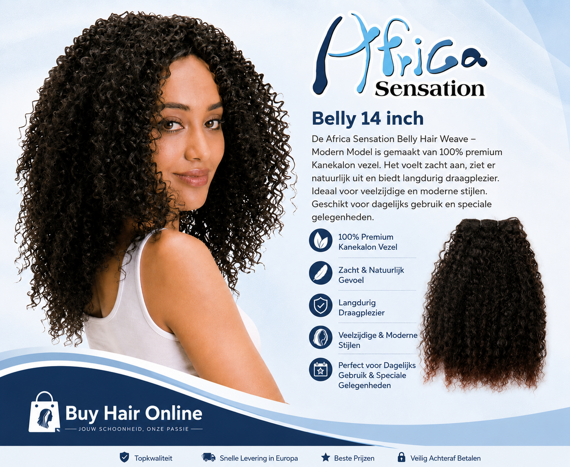 Creëer moeiteloos een natuurlijke look met de zachte en veelzijdige Africa Sensation Belly Hair Weave