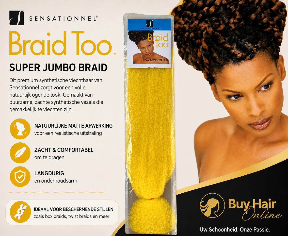 Sensationnel Braid Too Super Jumbo Braid biedt zacht synthetisch vlechthaar met een natuurlijke matte uitstraling. Perfect vo
