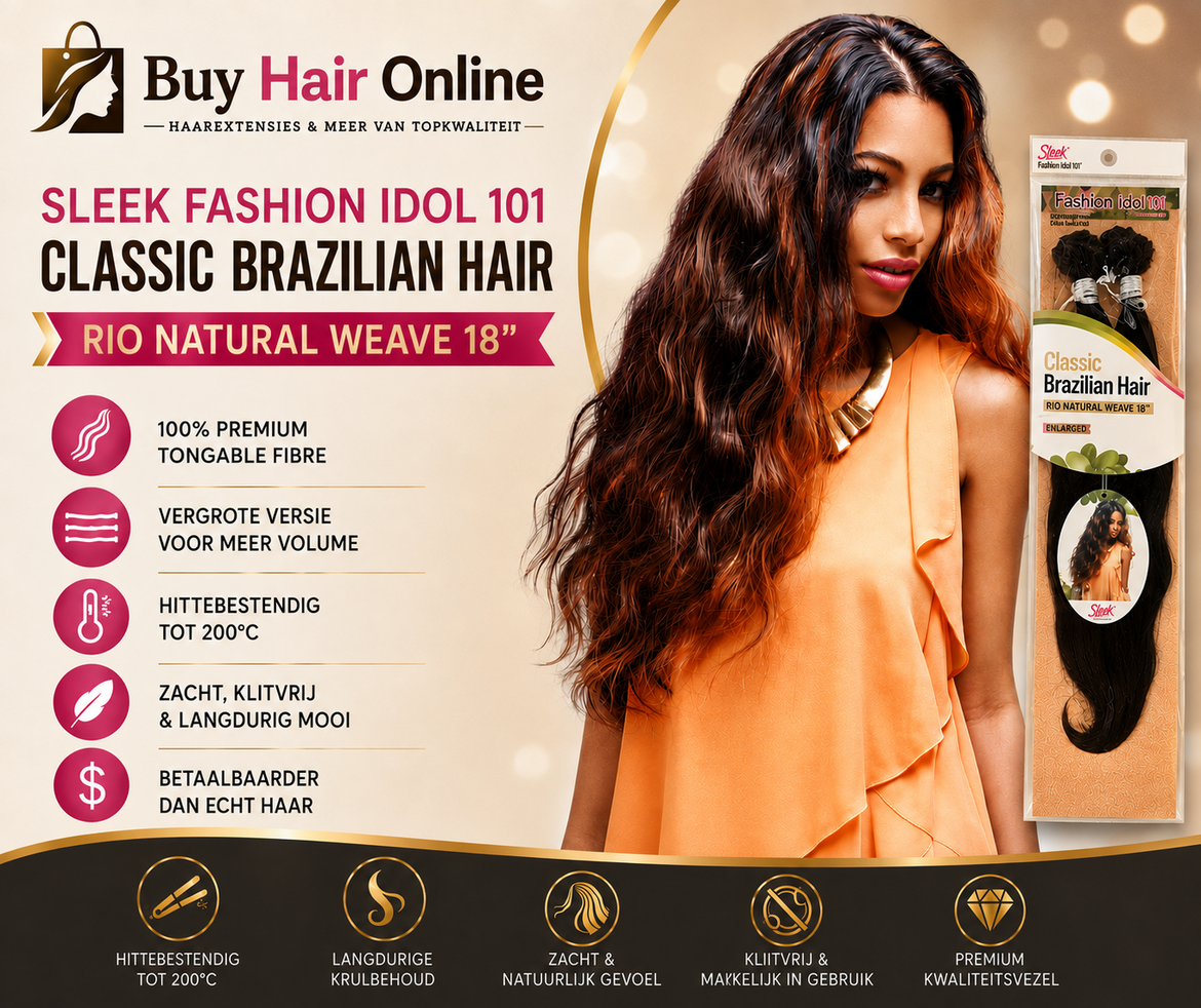 Creëer moeiteloos een volle, natuurlijke look met Sleek Fashion Idol 101 Classic Brazilian Hair – Rio Natural Weave. Zacht
