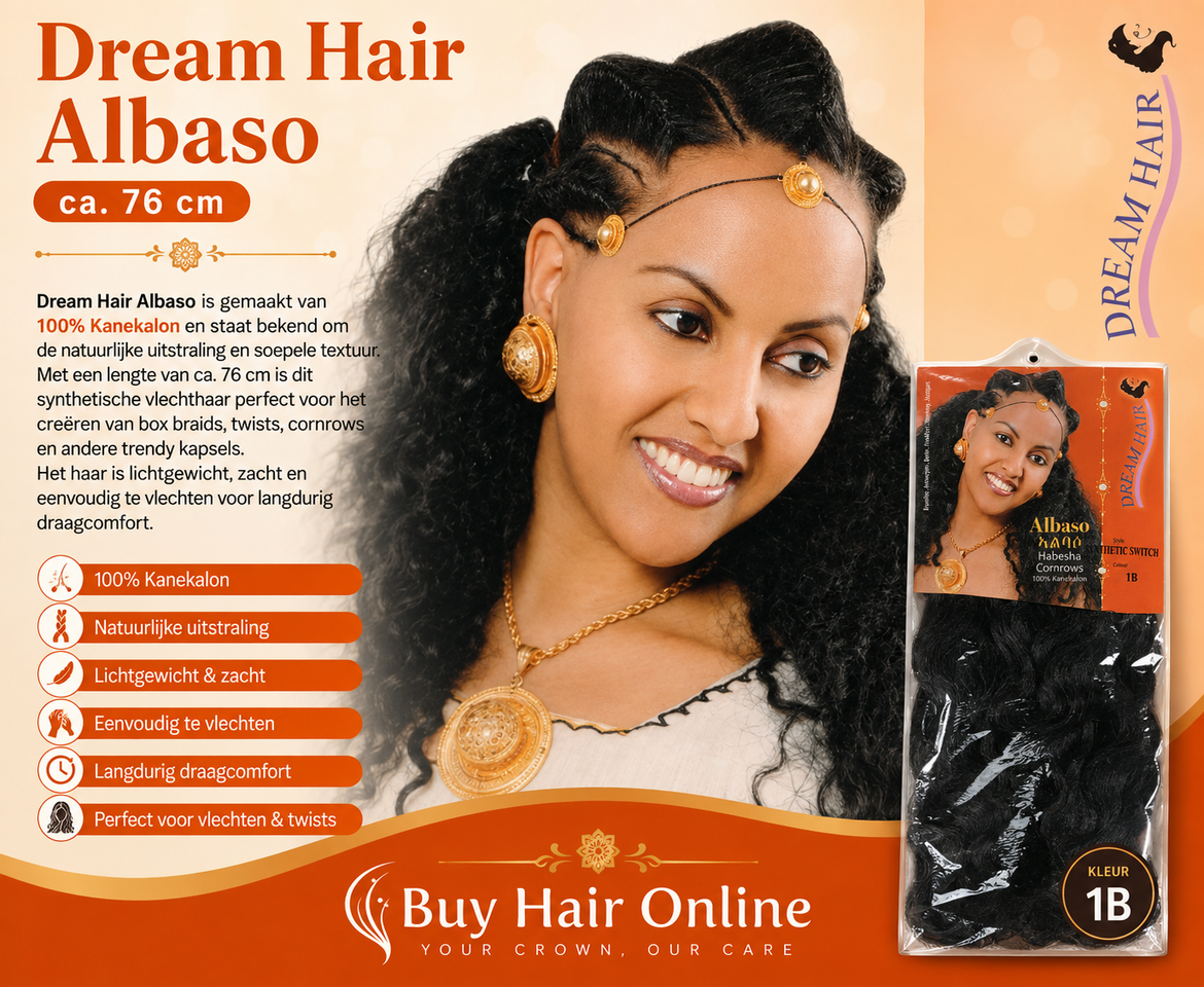 Ontdek Dream Hair Albaso: zacht, lichtgewicht Kanekalon haar met een natuurlijke uitstraling voor prachtige vlechtstijlen.