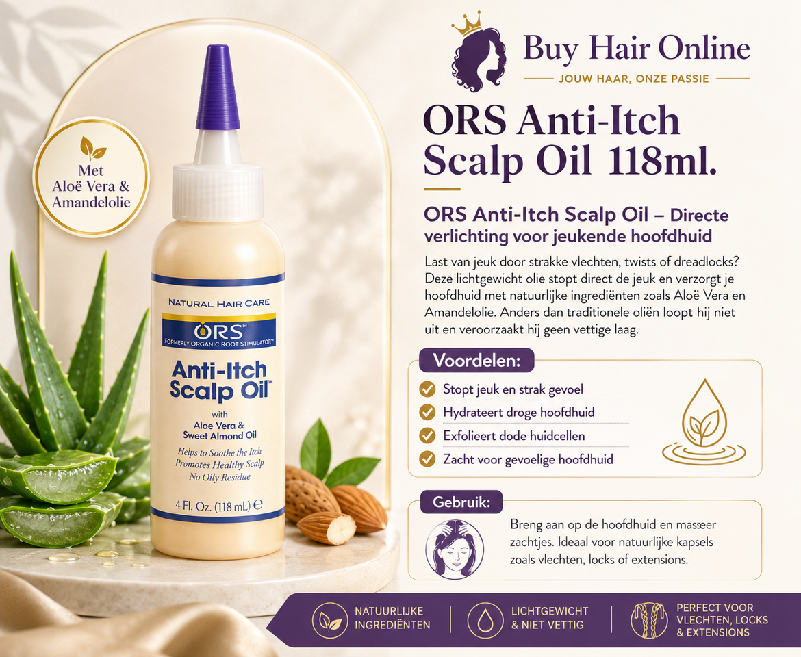 Verzorg en kalmeer een jeukende, droge hoofdhuid met ORS Anti-Itch Scalp Oil. De lichte formule met Aloë Vera en Amandelolie