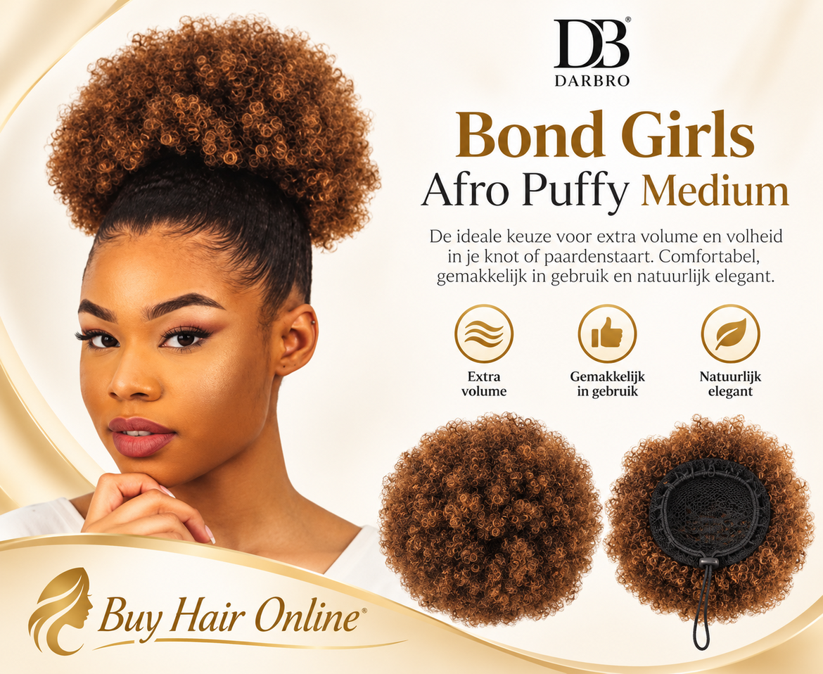 Geef je look in een handomdraai extra volume met de DB Darbro Bond Girls Afro Puffy Medium – stijlvol, comfortabel en makke